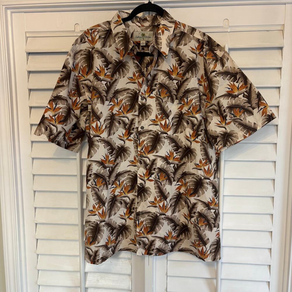Island Shores Cotton Hawaiian  Button‎ Down Shirt Size XL